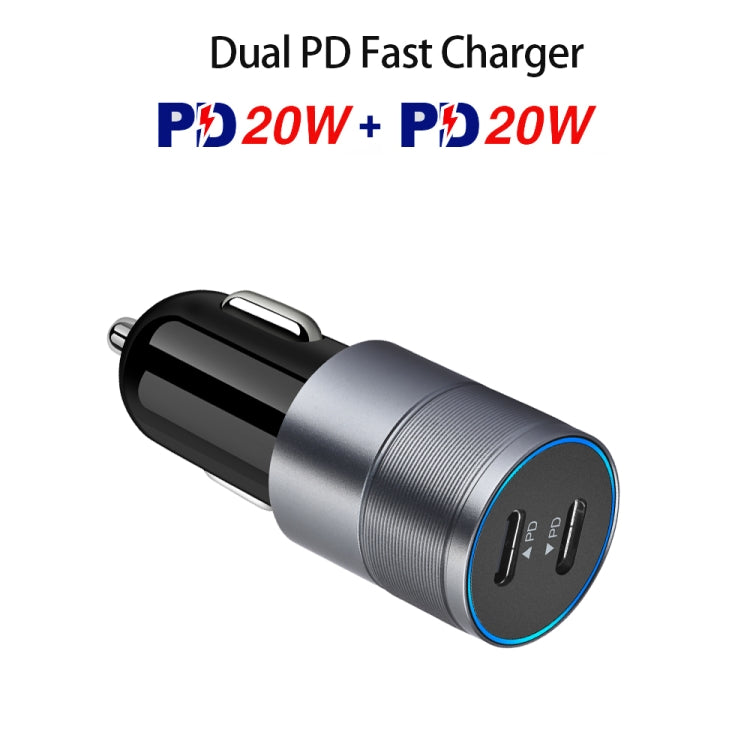 Dual PD 3.0 40W Type-C Car charger with 1m Type-C to Type-C Data Cable(Grey) - Car Charger by PMC TechLife | Online Shopping South Africa | PMC TechLife