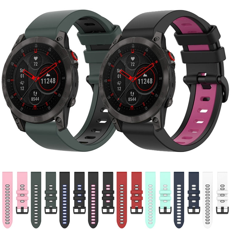 Compatible with Garmin EPIX Gen2 22mm Silicone Sports Two-Color Watch Band(Olive Green+Black) - Watch Bands by PMC TechLife | Online Shopping South Africa | PMC TechLife | Buy Now Pay Later Mobicred