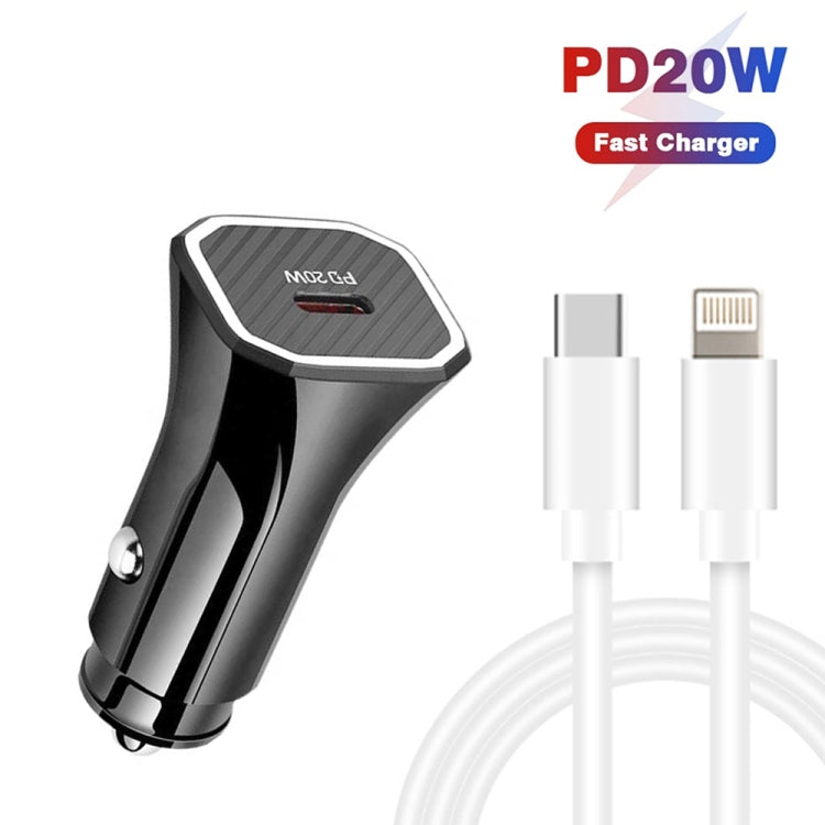 TE-P2 PD20W USB-C / Type-C Car Charger with Type-C to 8 Pin Data Cable(Black) - Car Charger by PMC Jewellery | Online Shopping South Africa | PMC Jewellery