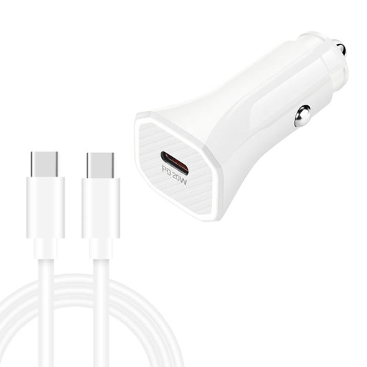 TE-P2 PD20W USB-C / Type-C Car Charger with Type-C to Type-C Data Cable(White) - Car Charger by PMC Jewellery | Online Shopping South Africa | PMC Jewellery