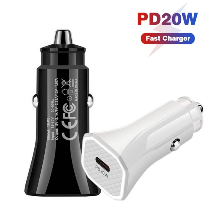 TE-P2 PD20W USB-C / Type-C Car Charger with Type-C to Type-C Data Cable(Black) - Car Charger by PMC Jewellery | Online Shopping South Africa | PMC Jewellery