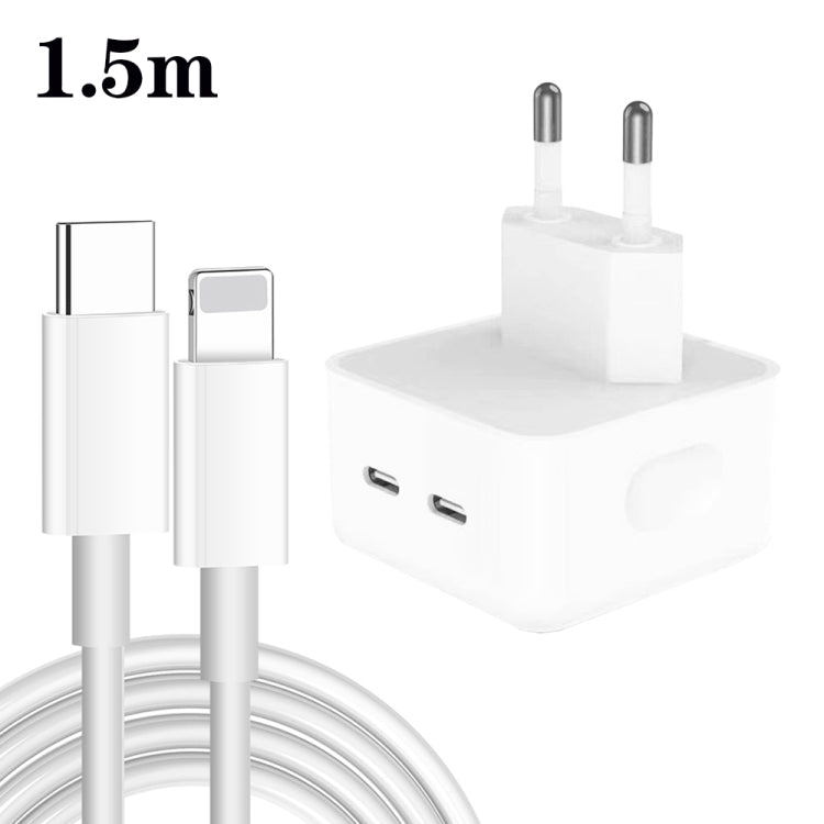 PD 35W Dual USB-C / Type-C Ports Charger with 1.5m Type-C to 8 Pin Data Cable, EU Plug - USB Charger by PMC Jewellery | Online Shopping South Africa | PMC Jewellery