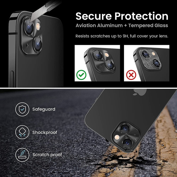 For iPhone 14 / 14 Plus ENKAY Aluminium Alloy Tempered Glass Lens Cover Film(Black) - iPhone 14 Tempered Glass by ENKAY | Online Shopping South Africa | PMC TechLife | Buy Now Pay Later Mobicred