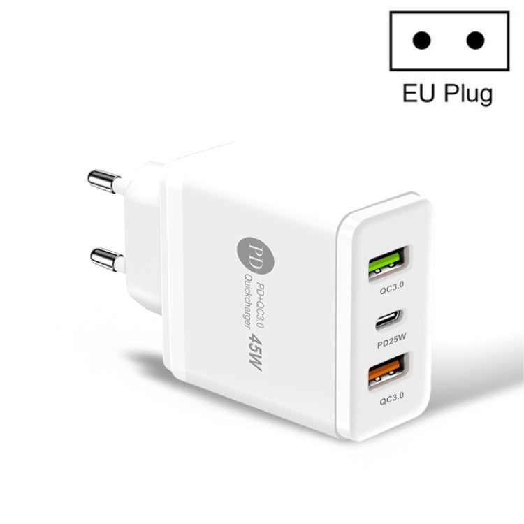 45W PD3.0 + 2 x QC3.0 USB Multi Port Quick Charger, EU Plug(White) - USB Charger by PMC TechLife | Online Shopping South Africa | PMC TechLife | Buy Now Pay Later Mobicred