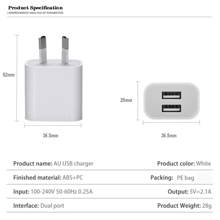 Mini Dual Port USB Charger with USB to Micro USB Data Cable, AU Plug - USB Charger by PMC Jewellery | Online Shopping South Africa | PMC Jewellery