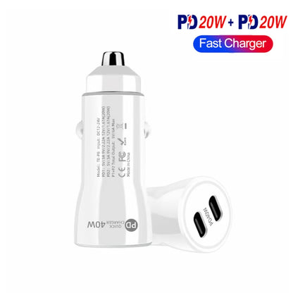 TE-P8 40W PD20W + PD20W Dual Port PD3.0 Car Charger with Type-c to Type-C Data Cable, Length: 1m(White) - Car Charger by PMC Jewellery | Online Shopping South Africa | PMC Jewellery