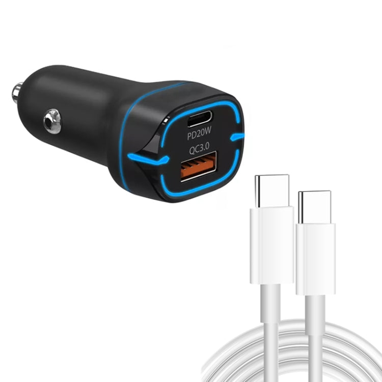 38W PD20W + QC3.0 USB Car Charger with Type-C to Type-C Data Cable, Length: 1m(Black) - Car Charger by PMC Jewellery | Online Shopping South Africa | PMC Jewellery