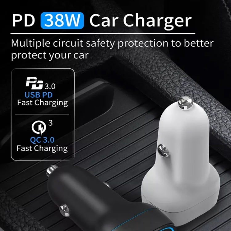 38W PD20W + QC3.0 USB Car Charger with USB to Micro USB Data Cable, Length: 1m(Black) - Car Charger by PMC TechLife | Online Shopping South Africa | PMC TechLife