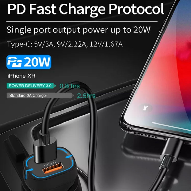38W PD20W + QC3.0 USB Car Charger with USB to Micro USB Data Cable, Length: 1m(Black) - Car Charger by PMC TechLife | Online Shopping South Africa | PMC TechLife