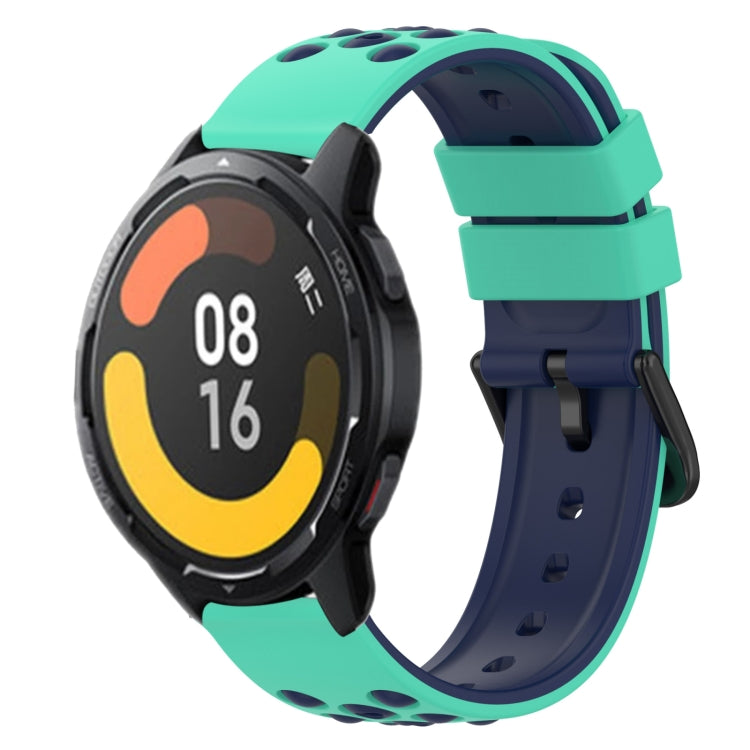 For Xiaomi MI Watch Color 2 22mm Two-Color Porous Silicone Watch Band(Lime Green+Blue) - free shipping - PMC TechLife - Order now!