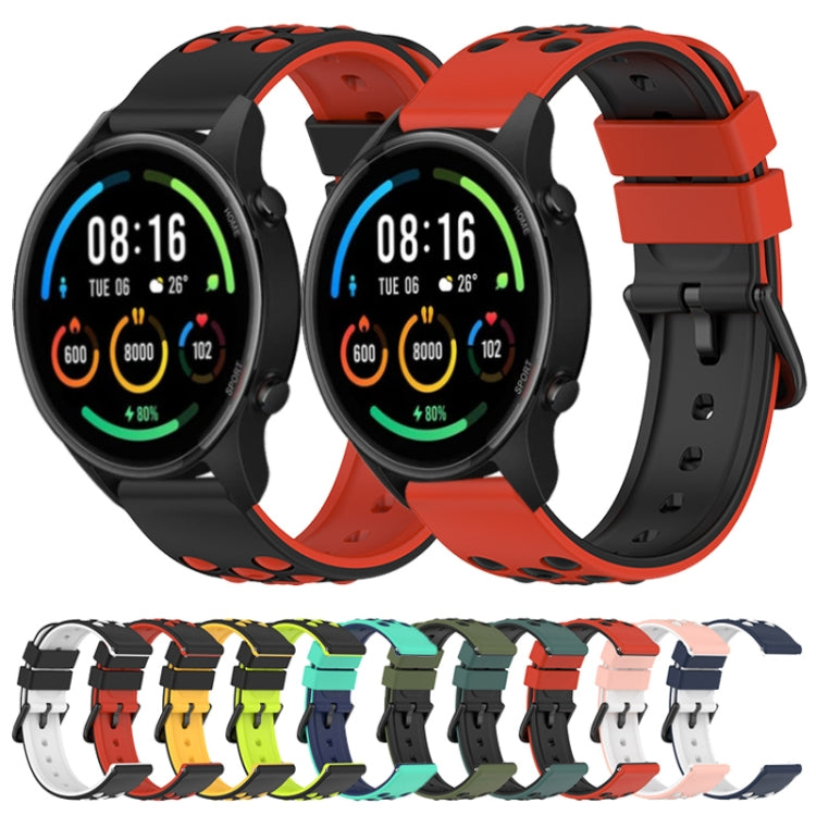 For Xiaomi MI Watch Color 2 22mm Two-Color Porous Silicone Watch Band(Lime Green+Blue) - free shipping - PMC TechLife - Order now!
