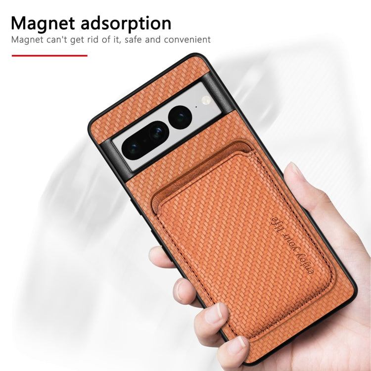 For Google Pixel 7 Pro Carbon Fiber Leather Card Magsafe Phone Case(Khaki) - free shipping - PMC TechLife - Order now!