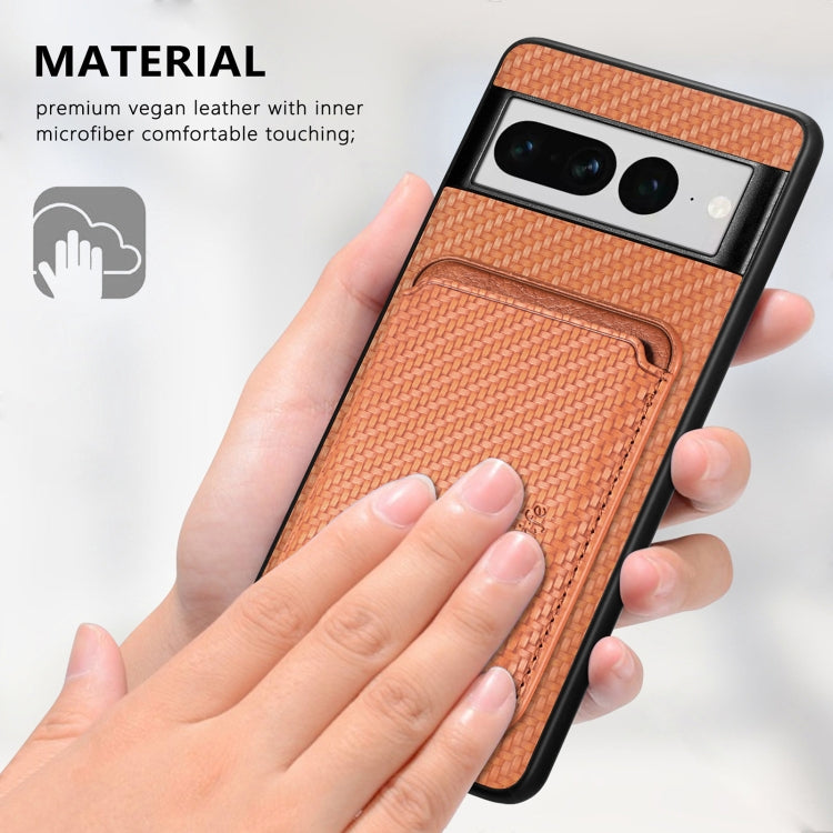 For Google Pixel 7 Pro Carbon Fiber Leather Card Magsafe Phone Case(Khaki) - free shipping - PMC TechLife - Order now!
