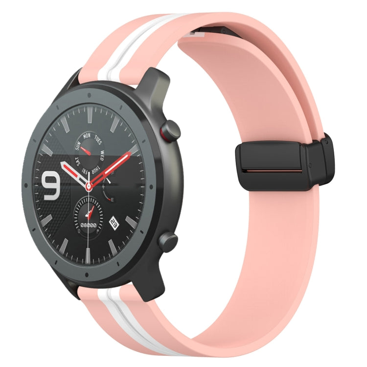For Amazfit GTR 47mm 22mm Folding Magnetic Clasp Silicone Watch Band(Pink+White) - free shipping - PMC TechLife - Order now!