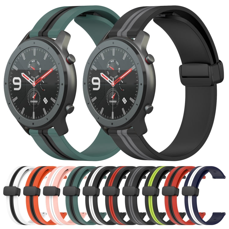 For Amazfit GTR 47mm 22mm Folding Magnetic Clasp Silicone Watch Band(Midnight Blue + White) - free shipping - PMC TechLife - Order now!