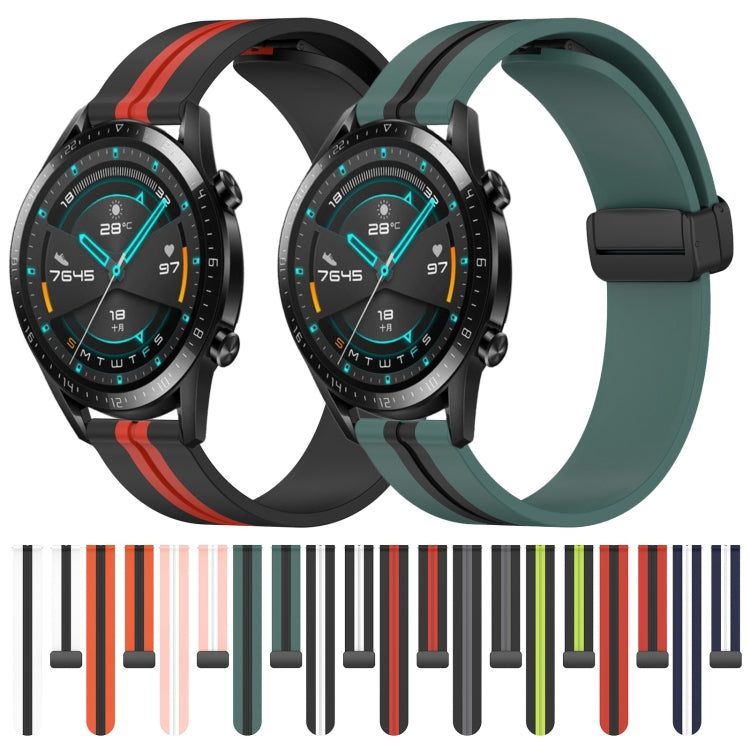 For Huawei GT2 46mm 22mm Folding Magnetic Clasp Silicone Watch Band(Black+Grey) - free shipping - PMC TechLife - Order now!