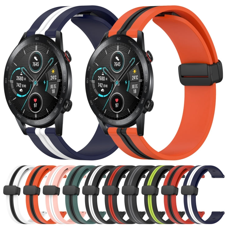 For Honor Magic Watch 2 46mm 22mm Folding Magnetic Clasp Silicone Watch Band(Black+White) - free shipping - PMC TechLife - Order now!