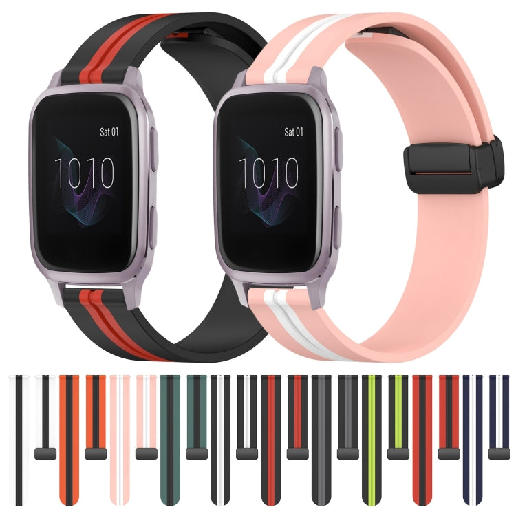 Compatible with Garmin Venu SQ 20mm Folding Magnetic Clasp Silicone Watch Band(White+Black) - free shipping - PMC TechLife - Order now!