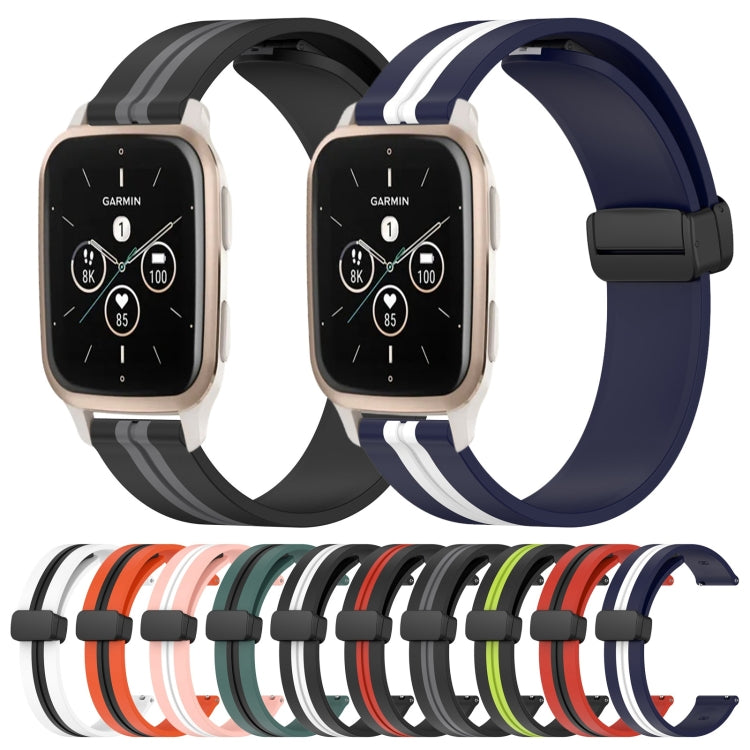 Compatible with Garmin Compatible witherunner Sq2 Music 20mm Folding Magnetic Clasp Silicone Watch Band(Olive Green + Black) - free shipping - PMC TechLife - Order now!