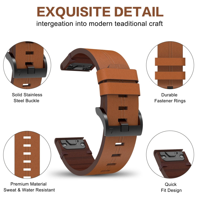 For Garmin Tactix 7 Pro 26mm Leather Steel Buckle Watch Band (Light Brown) - Smart Wear by PMC Jewellery | Online Shopping South Africa | PMC Jewellery