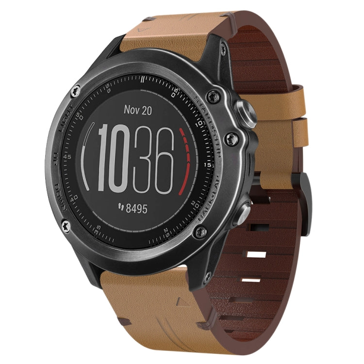 For Garmin Fenix 3 HR 26mm Leather Steel Buckle Watch Band (Light Brown) - Smart Wear by PMC TechLife | Online Shopping South Africa | PMC TechLife