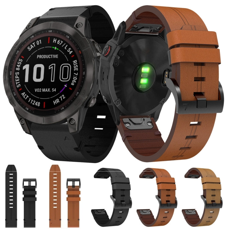 For Garmin Fenix 7 22mm Leather Steel Buckle Watch Band (Light Brown) - Smart Wear by PMC TechLife | Online Shopping South Africa | PMC TechLife