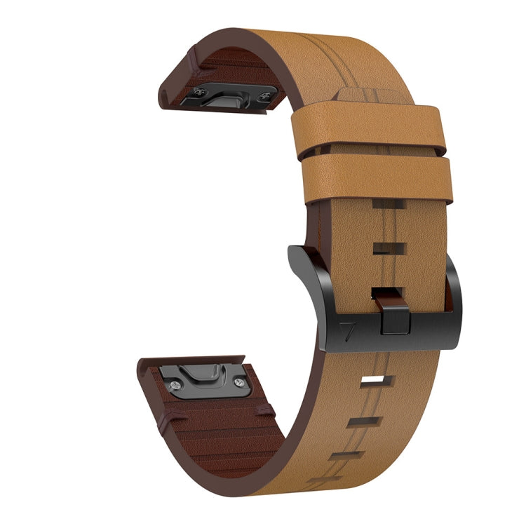For Garmin Fenix 7 Sapphire Solar 22mm Leather Steel Buckle Watch Band (Light Brown) - Smart Wear by PMC TechLife | Online Shopping South Africa | PMC TechLife