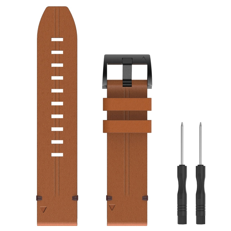 For Garmin Fenix 7 Sapphire Solar 22mm Leather Steel Buckle Watch Band (Light Brown) - Smart Wear by PMC TechLife | Online Shopping South Africa | PMC TechLife