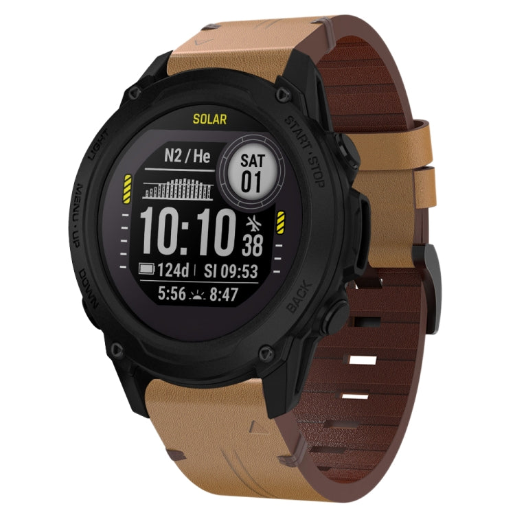 For Garmin Descent G1 22mm Leather Steel Buckle Watch Band (Light Brown) - Smart Wear by PMC TechLife | Online Shopping South Africa | PMC TechLife