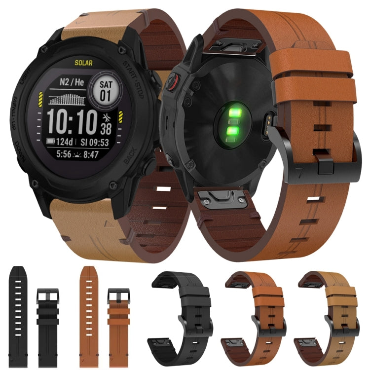 For Garmin Descent G1 22mm Leather Steel Buckle Watch Band (Light Brown) - Smart Wear by PMC TechLife | Online Shopping South Africa | PMC TechLife