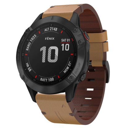 For Garmin Fenix 6 Pro GPS 22mm Leather Steel Buckle Watch Band (Light Brown) - Smart Wear by PMC Jewellery | Online Shopping South Africa | PMC Jewellery