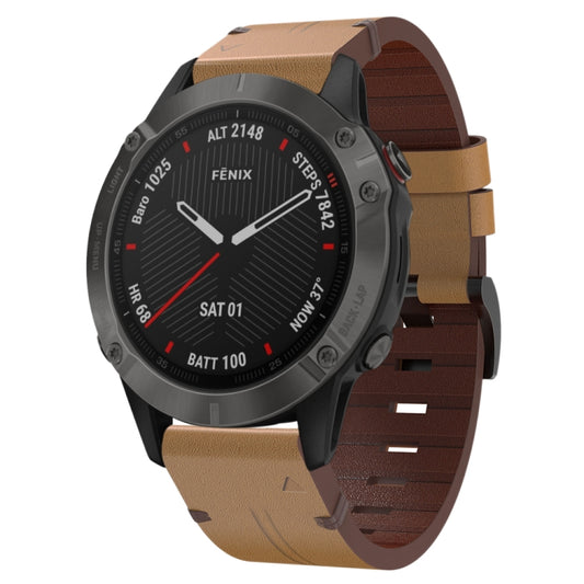 For Garmin Fenix 6 Sapphire GPS 22mm Leather Steel Buckle Watch Band (Light Brown) - Smart Wear by PMC Jewellery | Online Shopping South Africa | PMC Jewellery