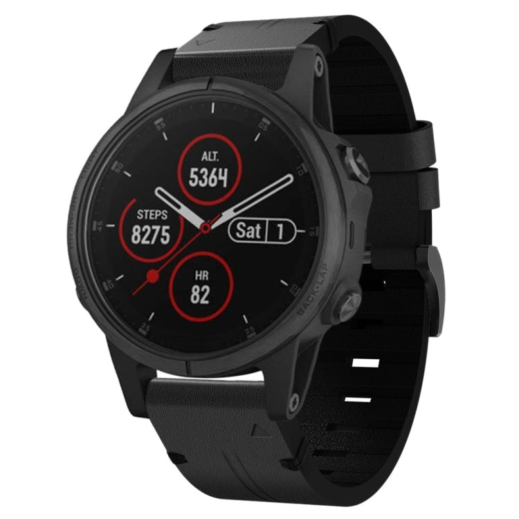Compatible with Garmin Fenix 5S Plus 20mm Leather Steel Buckle Watch Band(Black) - Watch Bands by PMC TechLife | Online Shopping South Africa | PMC TechLife | Buy Now Pay Later Mobicred