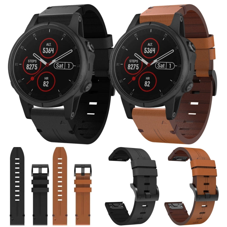 Compatible with Garmin Fenix 5S Plus 20mm Leather Steel Buckle Watch Band(Brown) - Watch Bands by PMC TechLife | Online Shopping South Africa | PMC TechLife | Buy Now Pay Later Mobicred