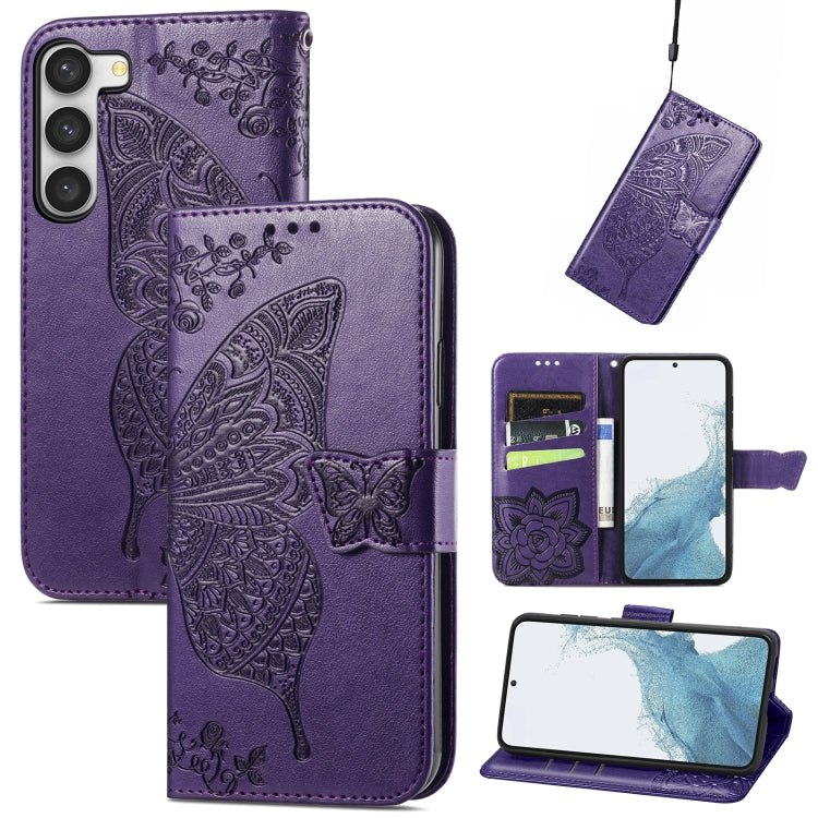 For Samsung Galaxy S23 Ultra 5G Butterfly Love Flower Embossed Leather Phone Case(Purple) - free shipping - PMC TechLife - Order now!