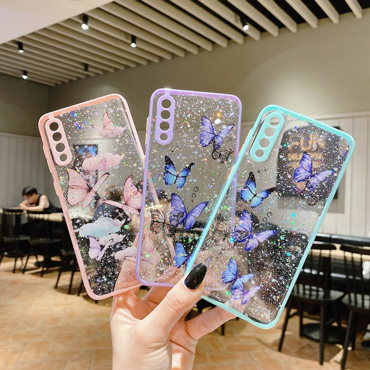 For Samsung Galaxy S22 5G Color Butterfly Glitter Epoxy TPU Phone Case(Pink) - Galaxy S22 5G Cases by PMC TechLife | Online Shopping South Africa | PMC TechLife