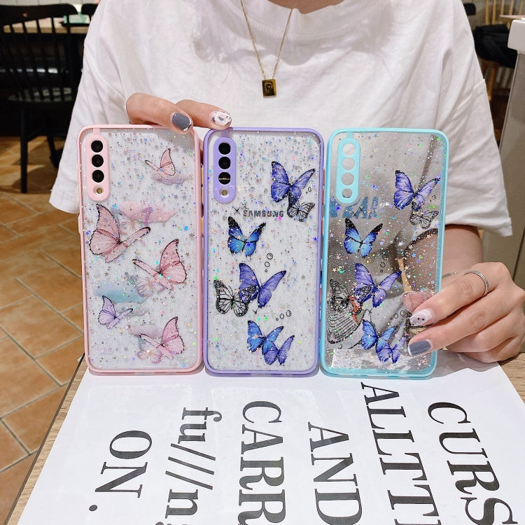 For Samsung Galaxy S22 5G Color Butterfly Glitter Epoxy TPU Phone Case(Green) - Galaxy S22 5G Cases by PMC TechLife | Online Shopping South Africa | PMC TechLife