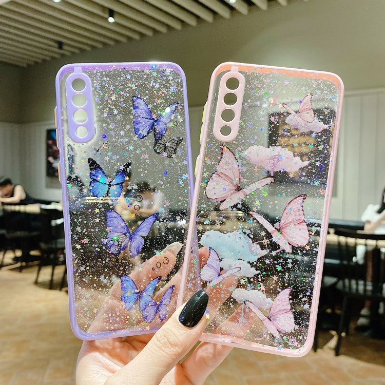 For Samsung Galaxy S22 5G Color Butterfly Glitter Epoxy TPU Phone Case(Green) - Galaxy S22 5G Cases by PMC TechLife | Online Shopping South Africa | PMC TechLife