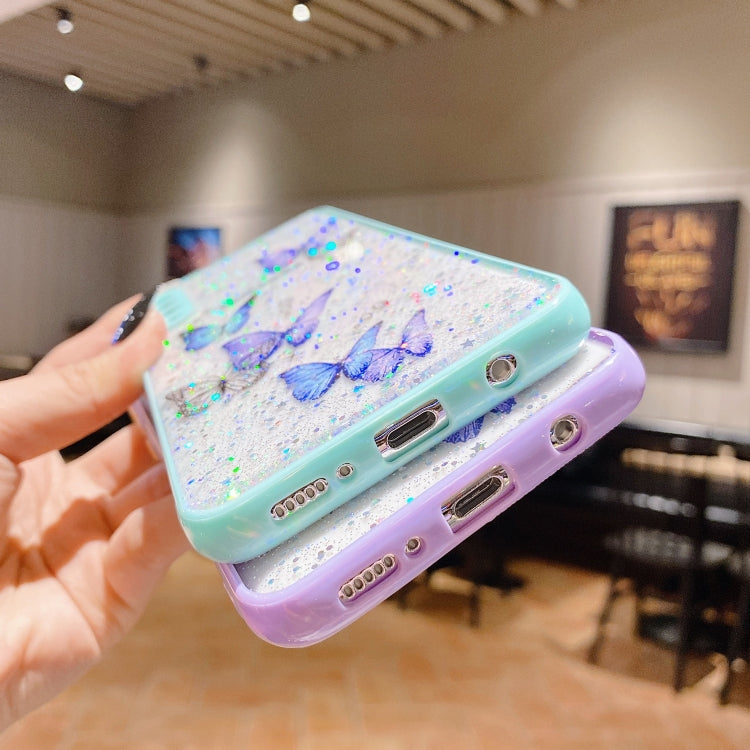 For Samsung Galaxy S22 5G Color Butterfly Glitter Epoxy TPU Phone Case(Purple) - Galaxy S22 5G Cases by PMC TechLife | Online Shopping South Africa | PMC TechLife