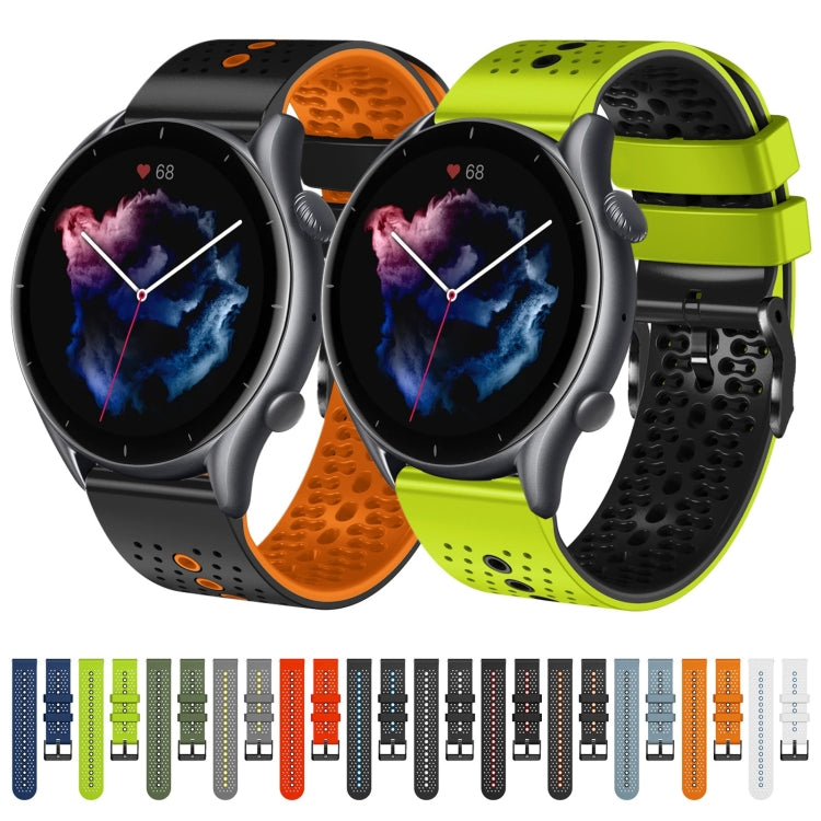 For Amazfit GTR 3 22mm Perforated Two-Color Silicone Watch Band(Black+Orange) - free shipping - PMC TechLife - Order now!