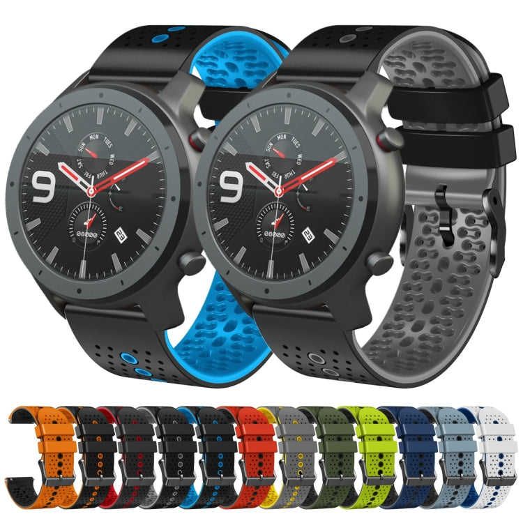 For Amazfit GTR 47mm 22mm Perforated Two-Color Silicone Watch Band(White+Blue) - free shipping - PMC TechLife - Order now!