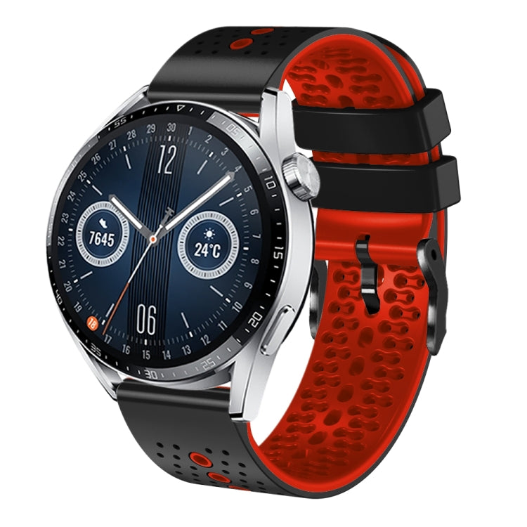 For Huawei Watch GT3 46mm 22mm Perforated Two-Color Silicone Watch Band(Black+Red) - free shipping - PMC TechLife - Order now!