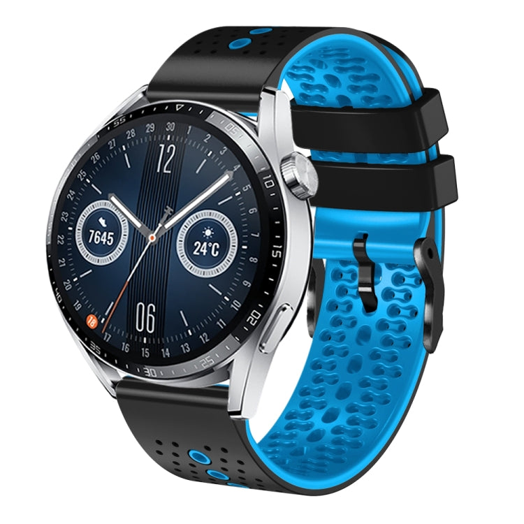 For Huawei Watch GT3 46mm 22mm Perforated Two-Color Silicone Watch Band(Black+Blue) - free shipping - PMC TechLife - Order now!