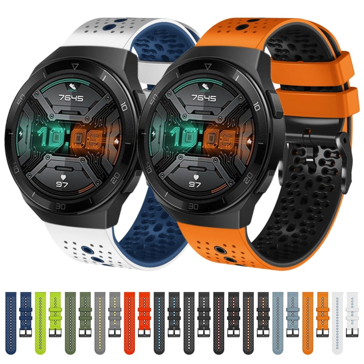 For Huawei Watch GT 2E 22mm Perforated Two-Color Silicone Watch Band(Black+Orange) - free shipping - PMC TechLife - Order now!
