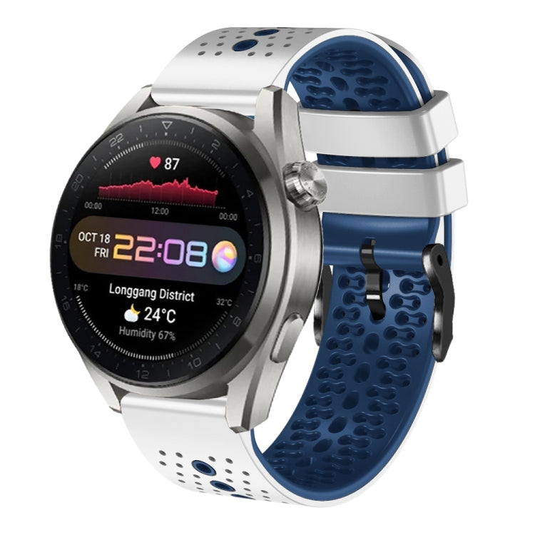 For Huawei Watch 3 Pro New 22mm Perforated Two-Color Silicone Watch Band(White+Blue) - free shipping - PMC TechLife - Order now!