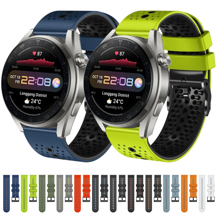 For Huawei Watch 3 Pro New 22mm Perforated Two-Color Silicone Watch Band(White+Blue) - free shipping - PMC TechLife - Order now!