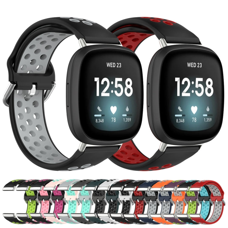For Fitbit Versa 4 Two-Color Perforated Breathable Silicone Watch Band(Black+Lime) - free shipping - PMC TechLife - Order now!