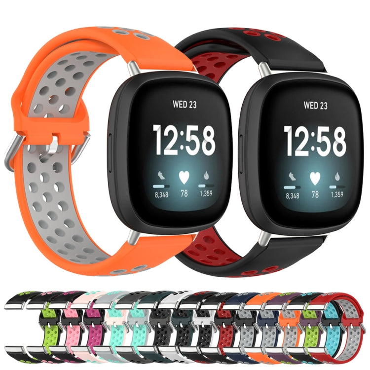For Fitbit Versa 3 Two-Color Perforated Breathable Silicone Watch Band(Purple+Lime) - free shipping - PMC TechLife - Order now!
