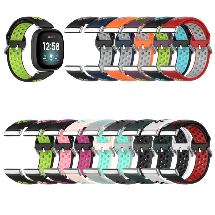 For Fitbit Sense 2 Two-Color Perforated Breathable Silicone Watch Band(Black+Black) - Watch Bands by PMC TechLife | Online Shopping South Africa | PMC TechLife | Buy Now Pay Later Mobicred