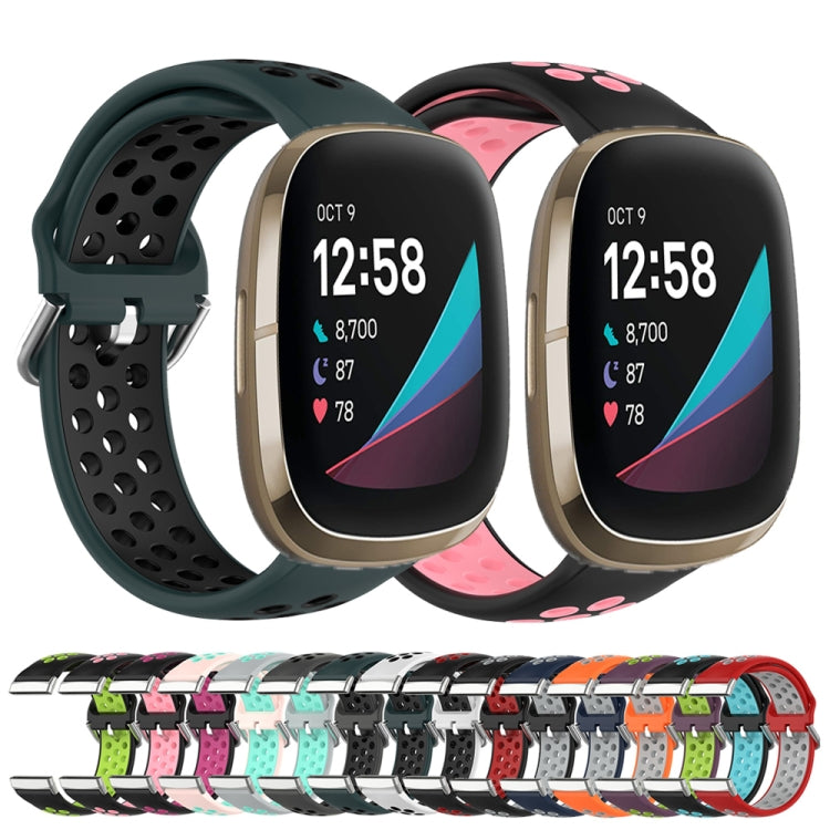 For Fitbit Sense Two-Color Perforated Breathable Silicone Watch Band(Dark Blue+Grey) - free shipping - PMC TechLife - Order now!